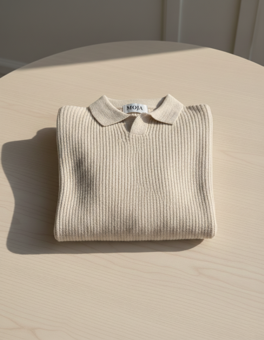 Beige Knit Collared Sweater