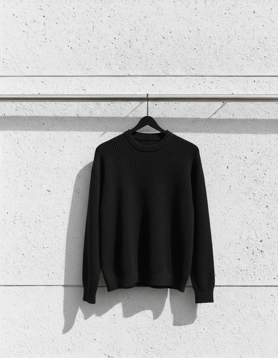 Black Knit Crewneck Sweater