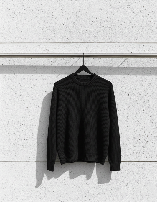 Black Knit Crewneck Sweater