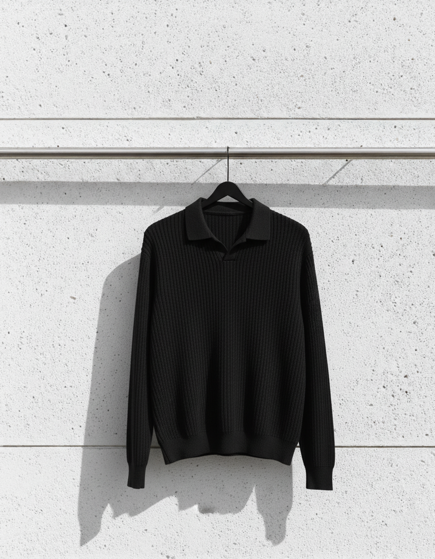 Black Knit Collared Sweater