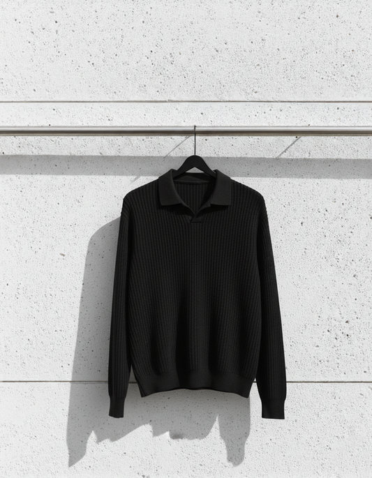 Black Knit Collared Sweater