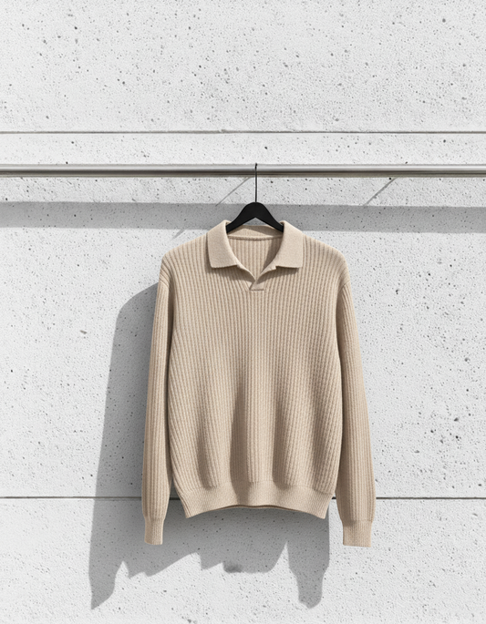 Beige Knit Collared Sweater