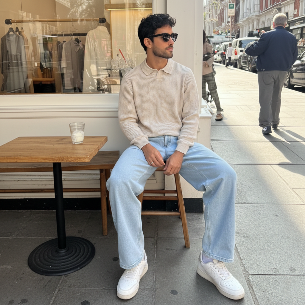 Beige Knit Collared Sweater