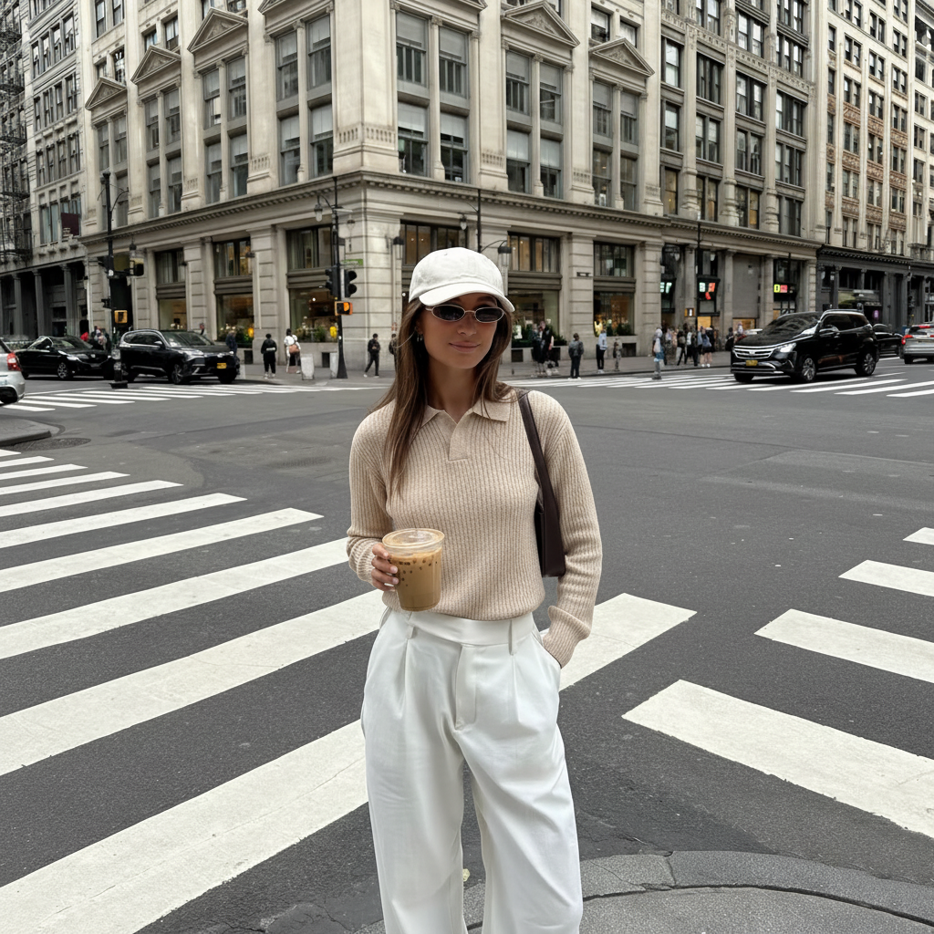 Beige Knit Collared Sweater