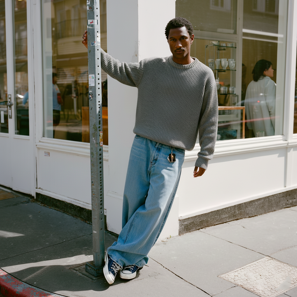 Grey Knit Crewneck Sweater