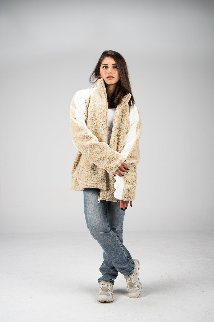 Beige/White Wool Fleece Jacket
