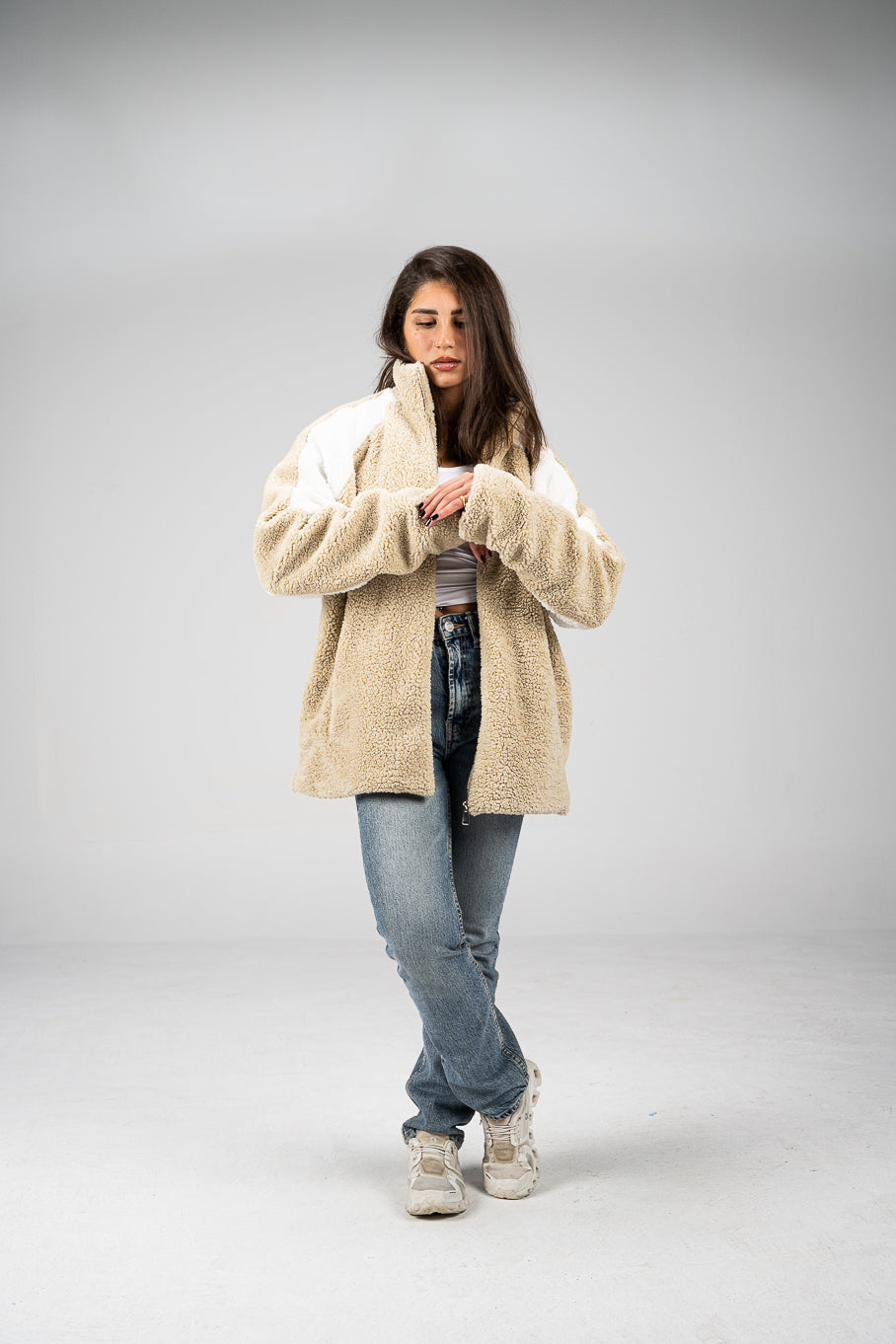 Beige/White Wool Fleece Jacket