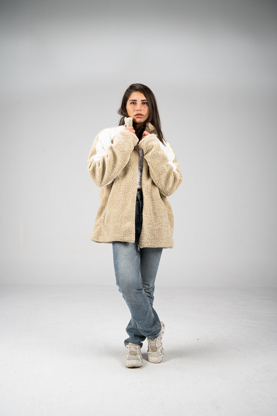 Beige/White Wool Fleece Jacket