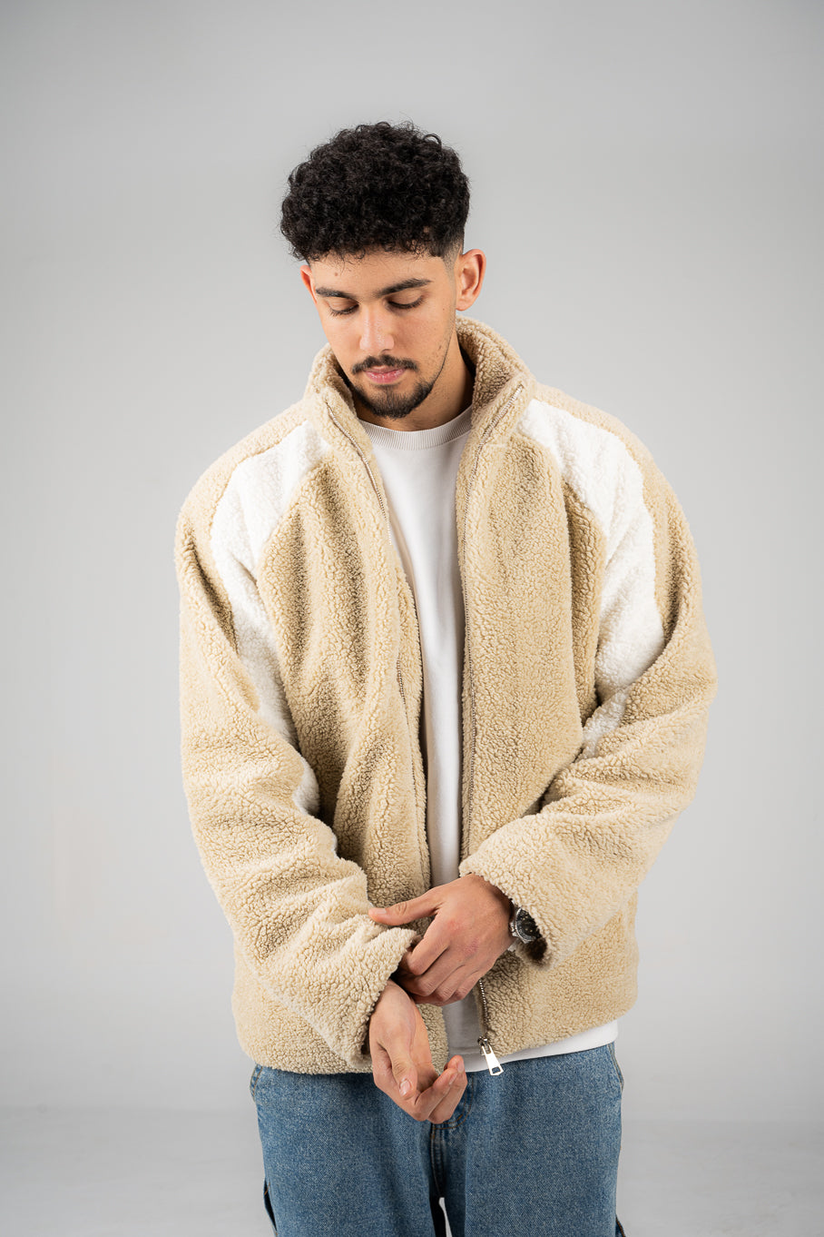 Beige/White Wool Fleece Jacket