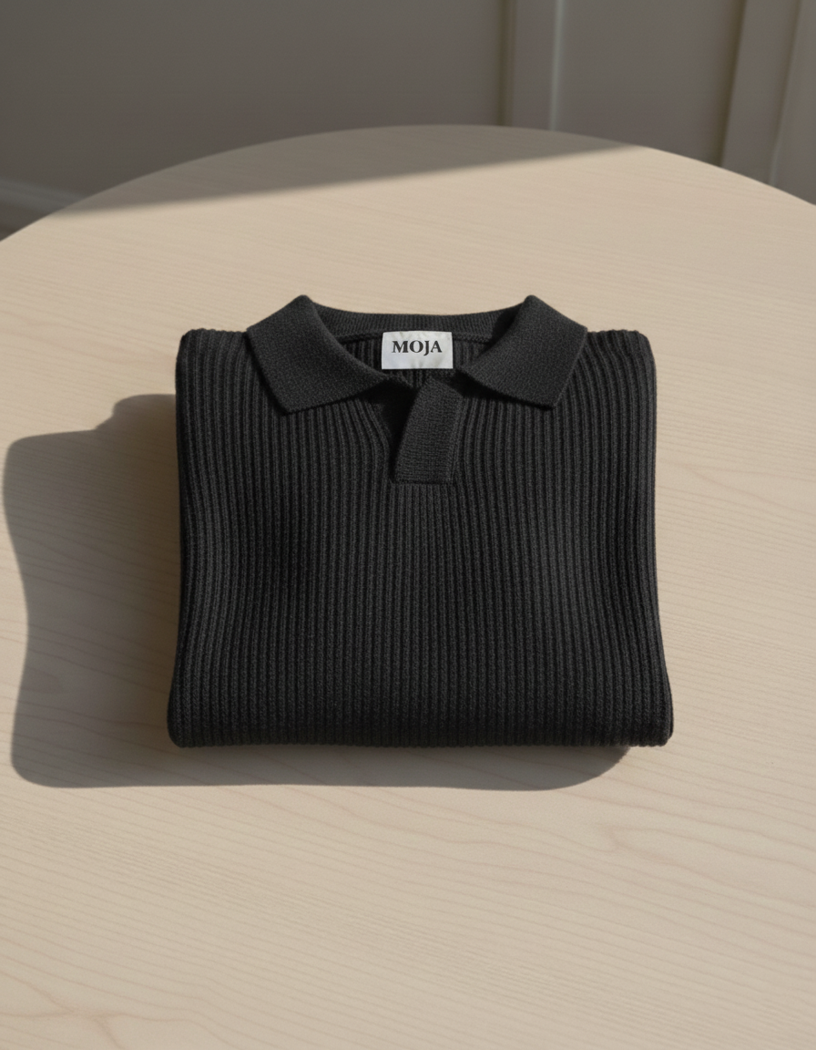 Black Knit Collared Sweater