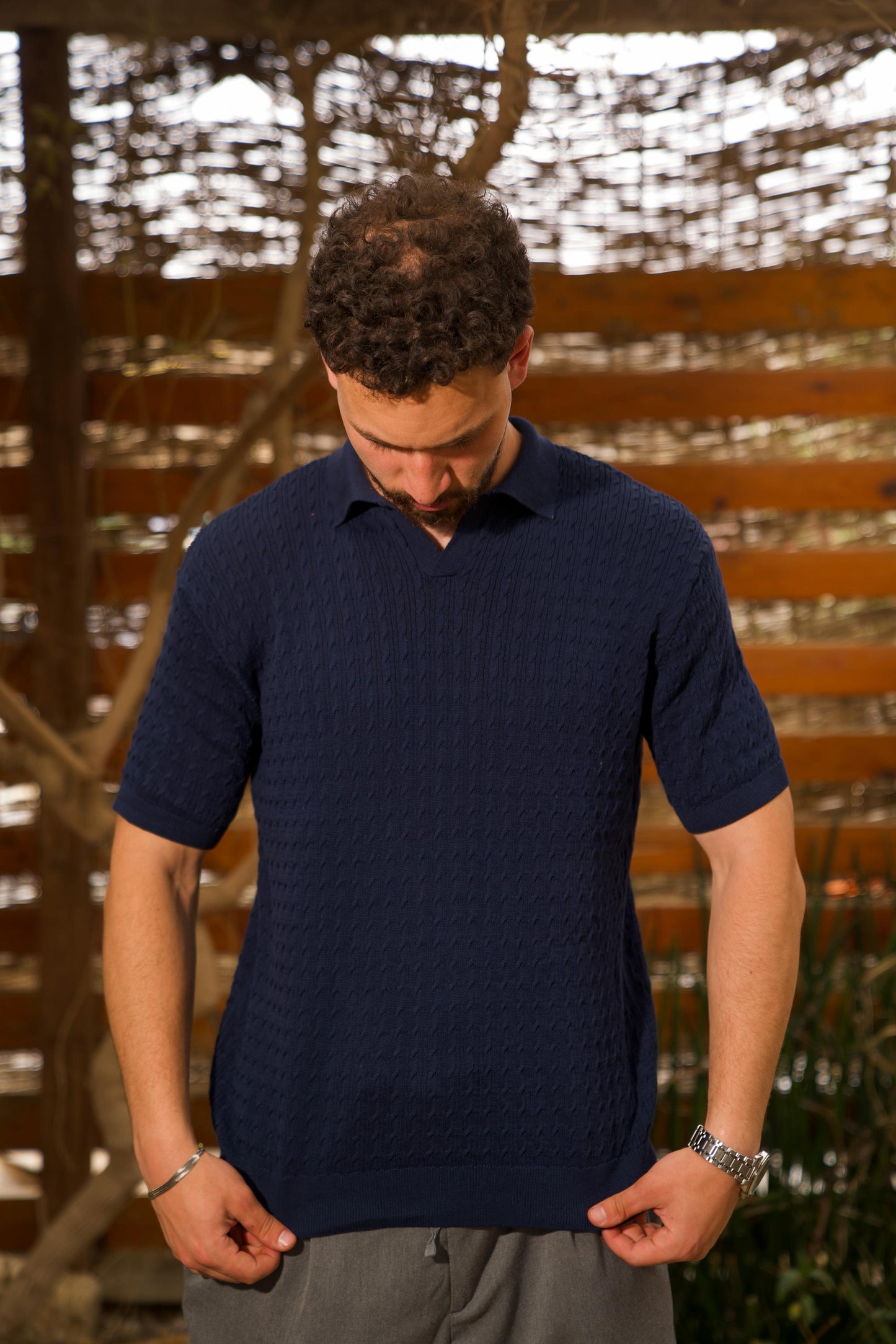Navy Blue Knitted Polo